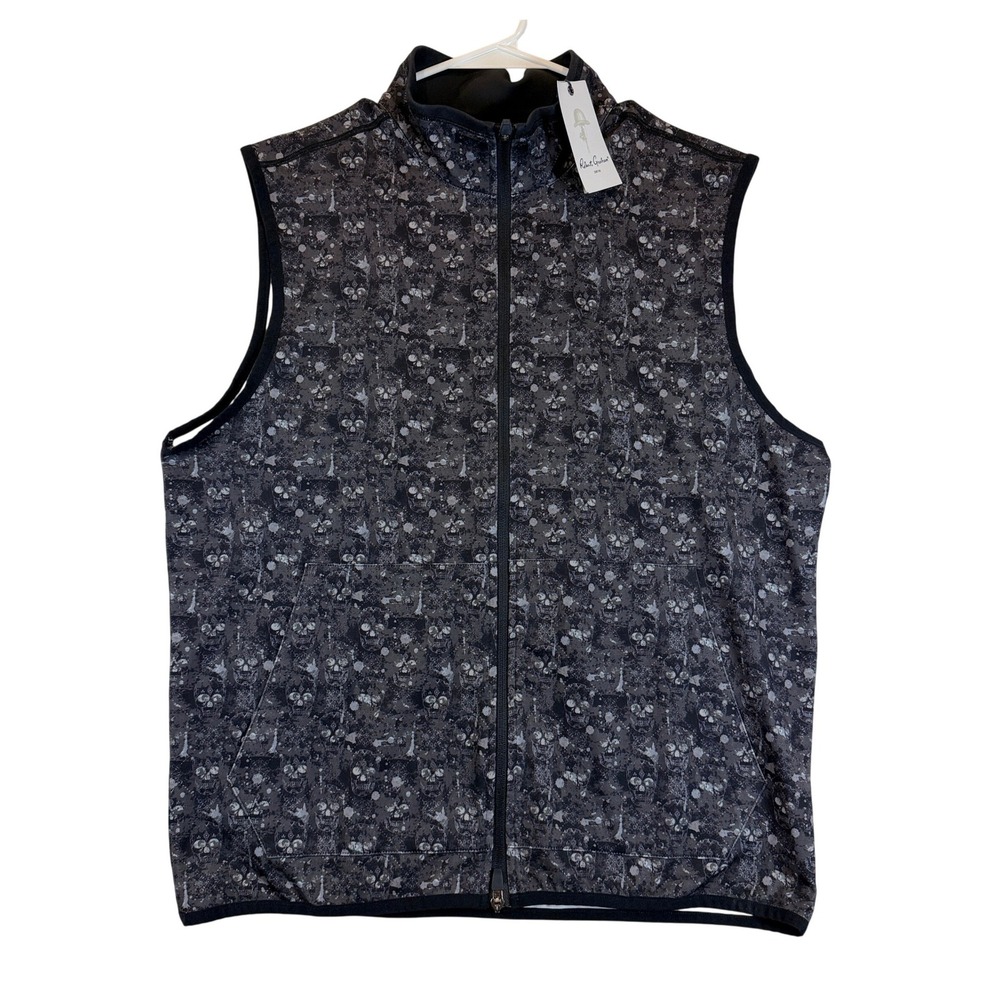 Robert Graham Paragon Vest Mens M Black Skull Print Full Zip Classic Fit $198
